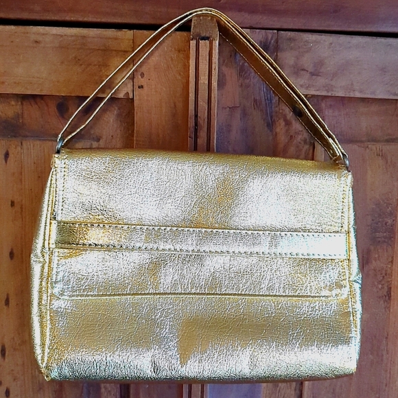 1960s Vintage Retro Gold/Silver Foil Convertible Vinyl Handbag Adjustable Strap - Picture 12 of 15